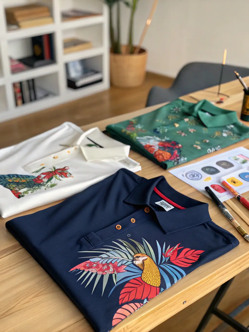 A display of heritage-inspired items such as embroidered shirts, traditional patterns on home decor, and cultural accessories, representing Heritage-Inspired Merchandise.