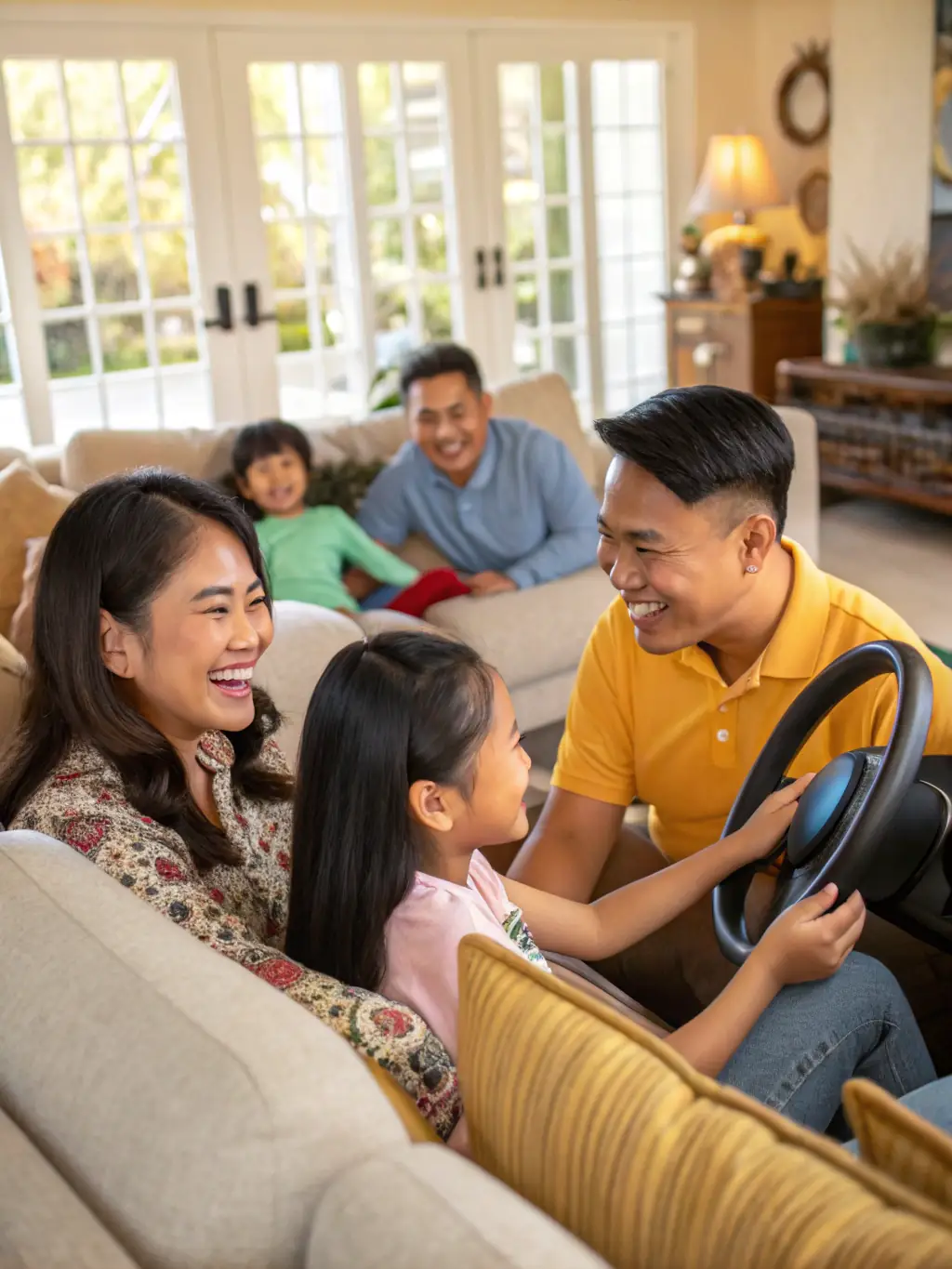 A family reading a BayaniMade book together, showcasing the joy of learning about Filipino culture.
